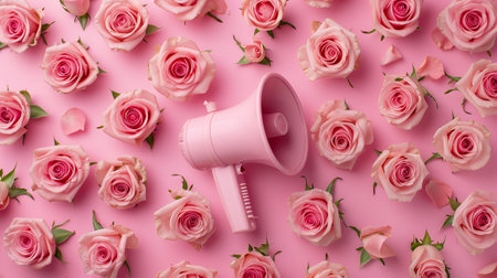 Pink Megaphone Surrounded by Rosesの素材