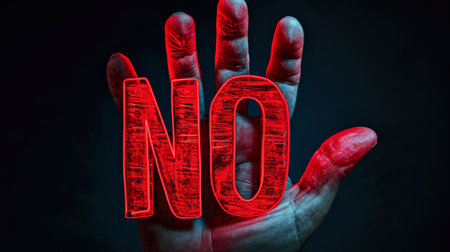 Hand Painted With the Word No, Clear Message Against Agreement or Consentの素材