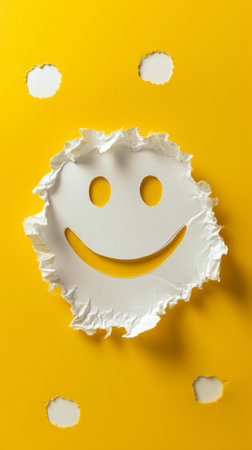 Smiley Face on Yellow Wall, a Simple and Cheerful Paper Decorationの素材