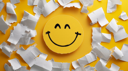 Smiley Face Surrounded by White Paper - Joyful Illustrationの素材