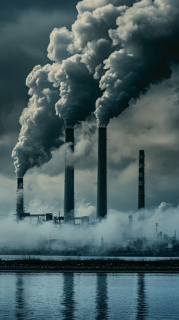 Thick Smoke Rises From Industrial Smoke Stacksの素材