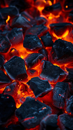 Close Up of Fire With Coal, Intense Heat and Glowing Embersの素材