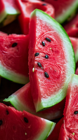 Close-Up of Slices of Refreshing Watermelon - Juicy and Colorful Summer Fruitの素材