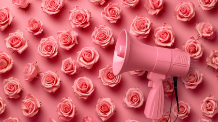 Pink Megaphone Surrounded by Rosesの素材