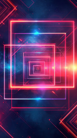 Bright Abstract Background With Neon Lights and Squaresの素材