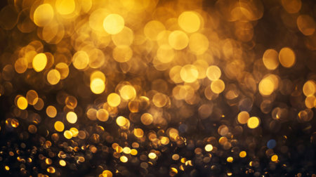 Blurry Image of Gold Colored Lights Illuminating the Dark Nightの素材