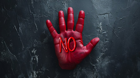Defiant Gesture: Grungy Hand with Bold NOの素材