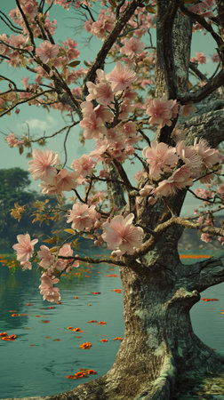 Tree With Pink Flowers Paintingの素材