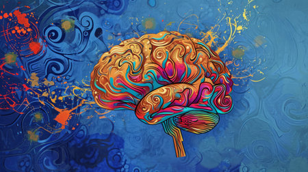 Brain Painting on Blue Backgroundの素材