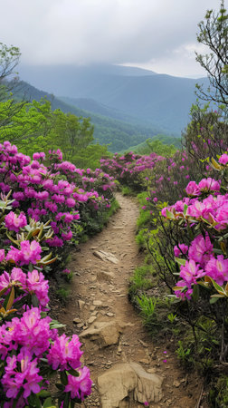 Dirt Path With Purple Flowers, Nature Trail, Scenic Walkway, Countryside Landscapeの素材