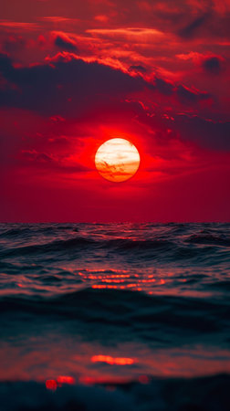 Sun Setting Over Ocean With Wavesの素材