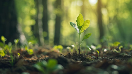 Small Sprouting Plant Amidst Forest Vegetationの素材
