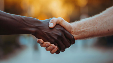 Close-Up of Two People Shaking Hands at Business Meetingの素材