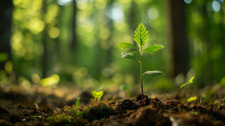 Small Green Plant Growing Amidst Forest Understoryの素材