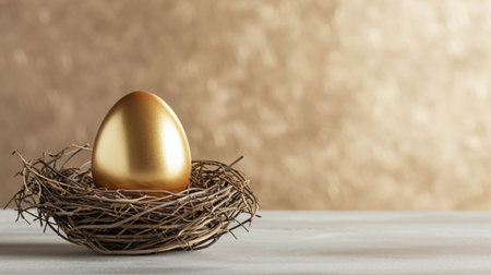 Golden Egg in Nest on Tableの素材