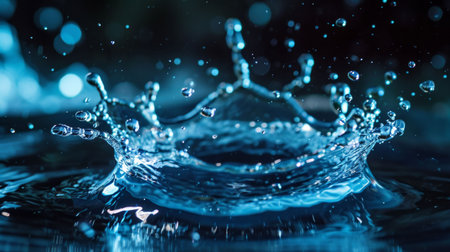 Blue Water Splash on Black Backgroundの素材