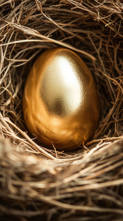 Golden Egg Resting in Straw Nestの素材