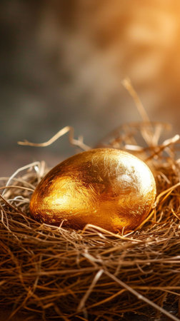 Golden Egg Resting on a Pile of Hayの素材