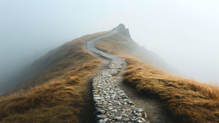 Misty Path Ascending Hill in Semi-Visible Conditionsの素材