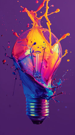 Colorful Light Bulb With Paint Splashの素材