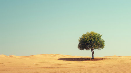 Solitary Tree Standing in the Middle of a Desert Landscapeの素材