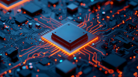 Close-Up of a Computer Circuit Board With Electronic Componentsの素材