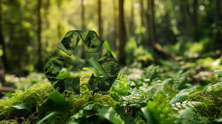 Eco Cycle - Green Recycling Symbol in Lush Forestの素材
