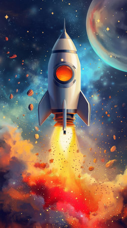 Painting of Space Shuttle Flying Through the Skyの素材