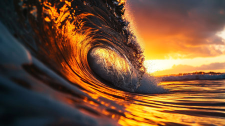 Sunset Casts Warm Glow on Ocean Waveの素材