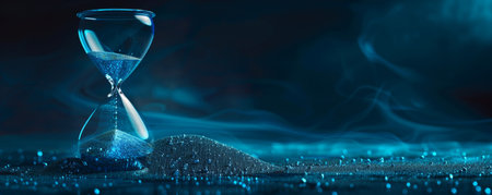 Hourglass in blue light with sparkling sandの素材