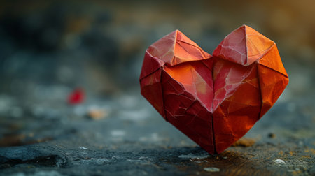 Red Heart Shaped Origami Piece on the Groundの素材