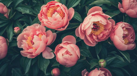Blooming pink peonies in a gardenの素材