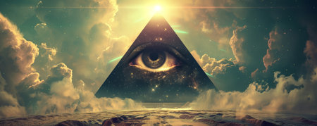 Surreal landscape with mystical eye and pyramidの素材
