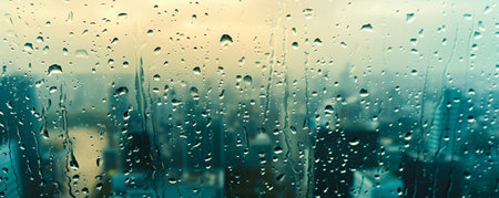 Raindrops on glass with cityscape backgroundの素材