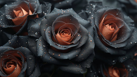 Close-up of black roses with water dropletsの素材