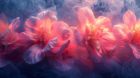 Abstract red flowers in mistの素材