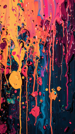 Multicolored Paint Streaks on Black Canvasの素材