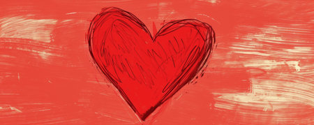 Drawing of a Heart on a Red Backgroundの素材
