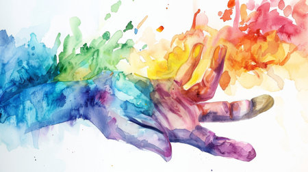 Colorful watercolor handprintの素材