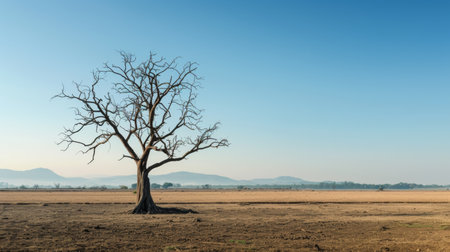 Lone Tree Stands in Barren Fieldの素材