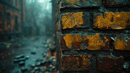 Closeup shot of a detailed brick wall with a blurred backgroundの素材