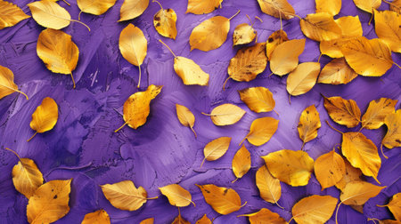Autumn leaves on a purple backgroundの素材