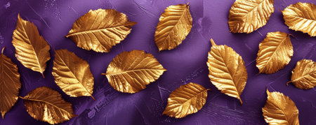 Golden leaves on a purple backgroundの素材