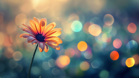 Orange daisy with illuminated bokeh backgroundの素材