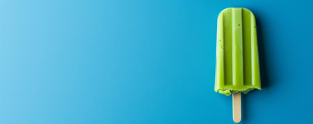Green popsicle on a blue backgroundの素材