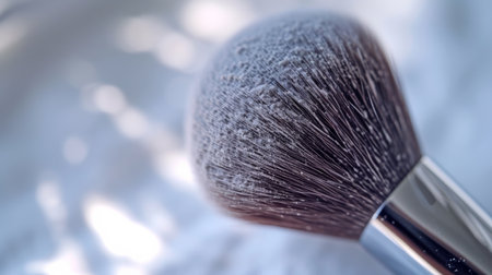 Close-up of a makeup brush against a blurred backgroundの素材