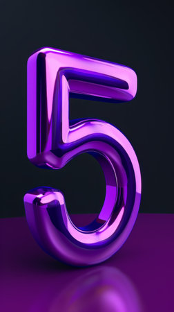 Shiny purple metallic number five on dark backgroundの素材