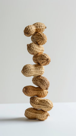 Stack of peanuts in shell balancing on each otherの素材