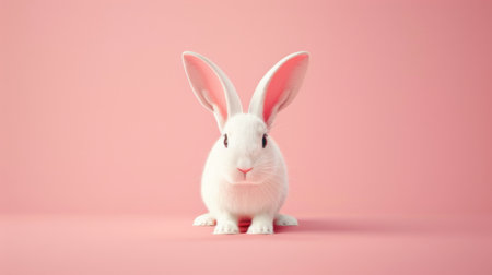 White rabbit on pink background, cute pet conceptの素材