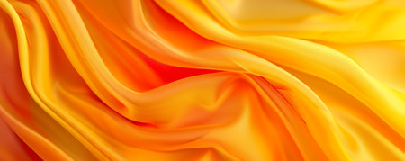 Beautiful yellow and orange silk fabric with curved folds and soft texture. Textile elegance and fashion conceptの素材
